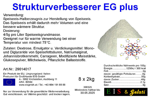 Strukturverbesserer EG +. Eis & Gelati EG plus warme Herführung für Speiseeis.