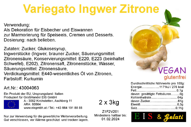Eis & Gelati Ingwer Zitrone Variegato für exotischen Geschmack für ihre Eisvitrine