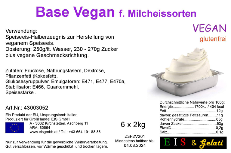 Eis & Gelati. Base Vegan für alle Milcheissorten. Speiseeis ohne Milch