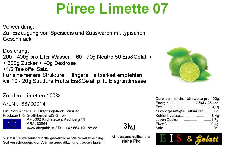 Eis & Gelati Limettenpüree. Für Speiseeis, Cocktails, Säfte, Geschmacksverstärker, Konditoreiprodukte. GroßHandel Eis GmbH