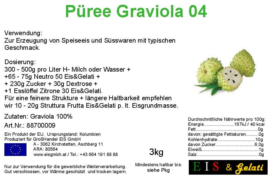 Eis & Gelati Superfood Graviola für Shakes, Speiseeis, Pudding, Konditoreiprodukte und Gemüsegerichte