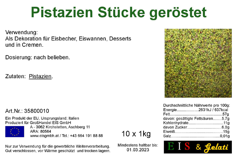 Eis & Gelati Pistazien Stücke. Gehackte Pistazien zur Deloration von Eis und Konditoreiprodukten