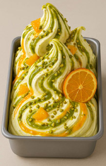 Melody. Eis zum Song Contest 2026 in Wien. Milcheis, Pistazienstrudel, Variation Orange