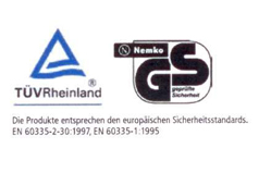 Zertifiziert durch RÜV Rheinland und Nemko - geprüfte Sicherheit. 