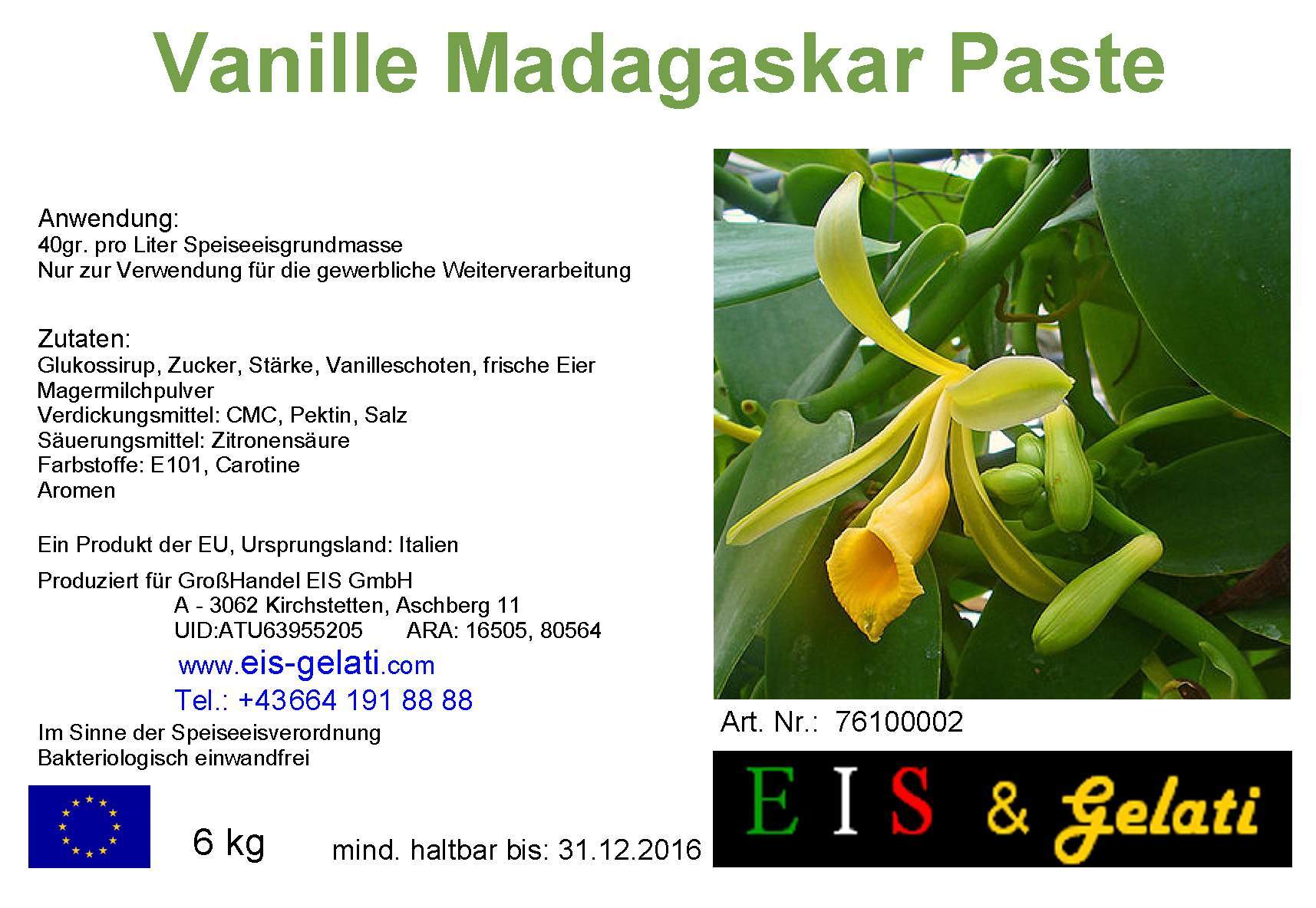 Eis & Gelati Vanille Madagaskar mit frischem Ei. Zur Herstellung von Speiseeis mit dem Geschmack von Eivanille