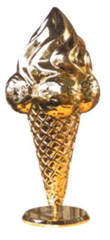 Werbeeistüte 3D Werbe-Eishörnchen. Cono pubblicita Gelato. Eistüte gold metallic. Personalisierte Werbetüte metallisiert. Eis-Gelati.