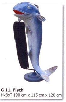 Werbeständer Fisch 190 cm. Fisch mit Anschreibtafel. Metallsockel GroßHandel EIS GmbH