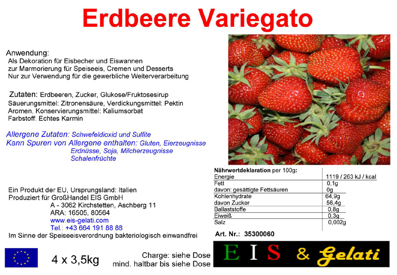 Eis & Gelati Variegato. Fruchteispasten und Milcheispasten zur Variation von Speiseeis, um Speiseeis färbig und geschmacklich zu variieren. Zur Marmorierung von Cremen, Halbgefrorenem, Schlagobers, Pudding. Zur Verstärkung von Früchten und Dekoration von Eiscups, Eiswannen, in der Eisvitrine, Torten und anderen Nachspeisen. Vielseitig verwendbar für die Eisdiele, Eissalon, Eiscafe, Konditorei, Großküche, Gastronomie. Eis & Gelati Servicepartner