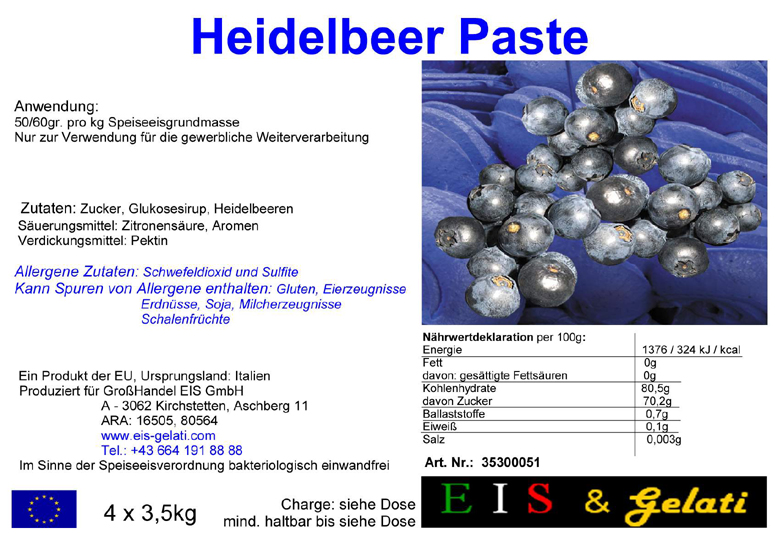 Eis & Gelati Eisgrundstoffe und Eisbedarf für die Eisdiele und Konditorei. Fruchteispaste Heidelbeere.