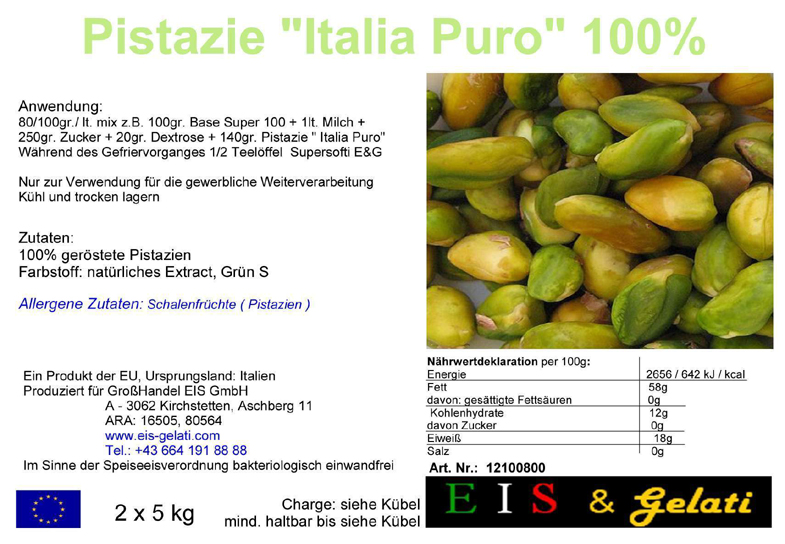 Eis - Gelati Eispaste 100% Pistazie Puro. Pistazienpaste für Speiseeis, Eistorten und Konditoreibedarf