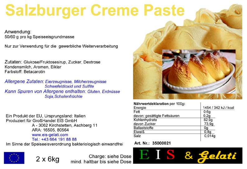 Eis & Gelati Salzburger Creme. Milcheispaste zur Herstellung von Speiseeis mit dem Geschmack von Eiercreme