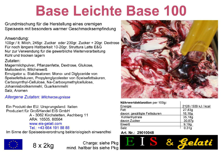 Eis&Gelati Base Leichte Base 100. Base zur Produktion einer Grundmasse um Speiseeis zu erzeugen