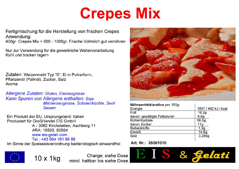 Eis & Gelati Pulvermischung Crepes. Zur Herstellung eines Crepes Teiges für die Produktion von Crepes