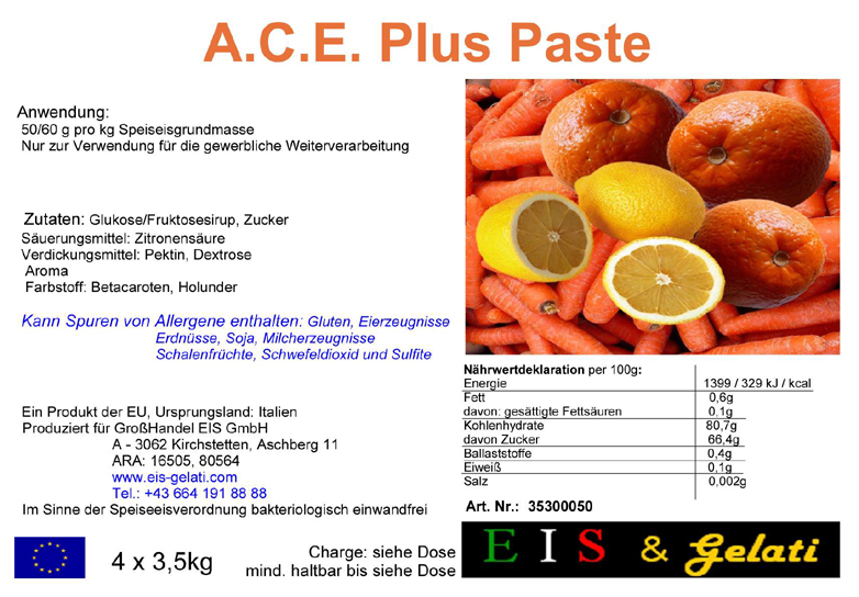 Eis & Gelati Eisgrundstoffe und Eisbedarf für die Eisdiele und Konditorei. Fruchteispaste A.C.E. Plus.