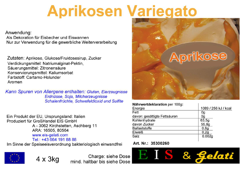 Eis & Gelati. Variationen für Speiseeis. Aprikose - Marille Variegato zur Marmorierung und Streifung von Speiseeis und Eiscups