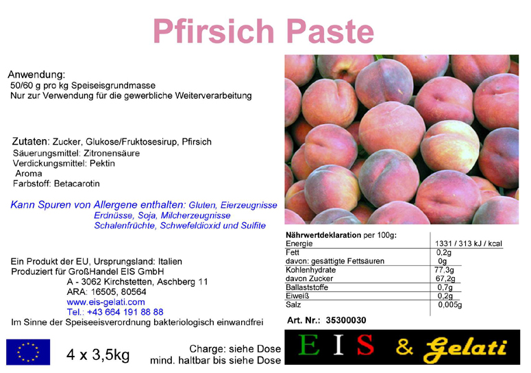 Eis & Gelati Eisgrundstoffe und Eisbedarf für die Eisdiele und Konditorei. Fruchteispaste Pfirsich.