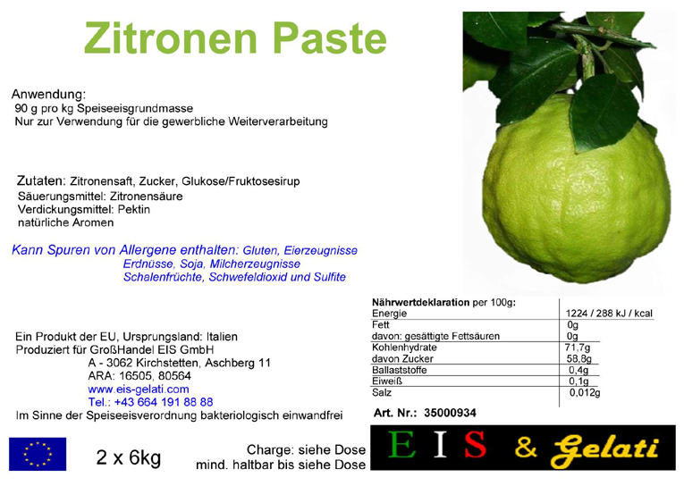 Anwendung Eis & Gelati Eispasten und Eisgrundstoffe zur Herstellung von Speiseeis unter Verwendung von Eispasten und Früchten. Geschmack Zeder - Zitronen Paste.