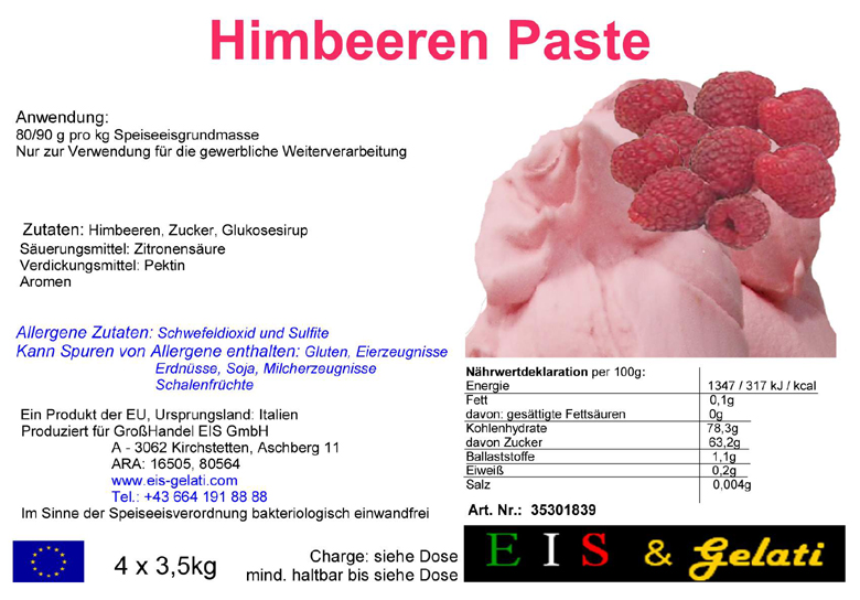 Eis & Gelati Eisgrundstoffe und Eisbedarf für die Eisdiele und Konditorei. Fruchteispaste Himbeere.