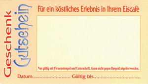 Eis Geschenkgutscheine für 5 Euro, 10 Euro, 20 Euro. Eisbon, Eisgutscheine. GroßHandel Eis GmbH