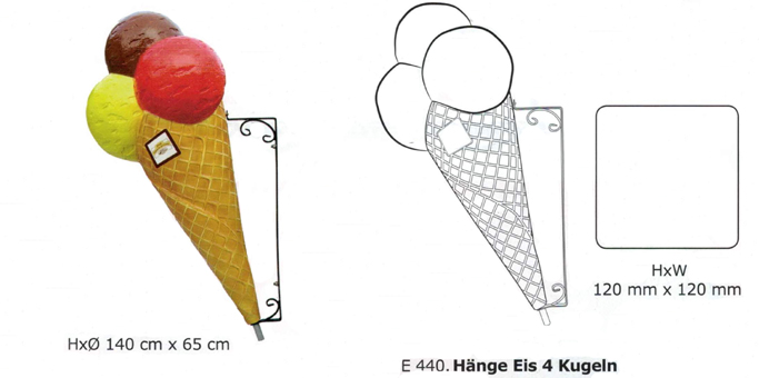 Hängeeistüten personalisiert. Eisstanitzel mit Logo und Aufhängevorrichtung. Wunschfarben für Eiskugeln