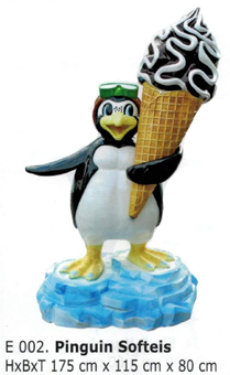 Softeistüte mit Pinguin. Werbestanitzel 3D. Eiswerbung für Softeis