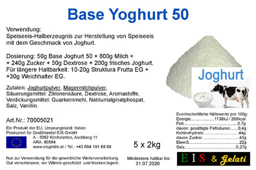 Eis & Gelati BaseYoghurt 50 mit Eisbinder zur Herstellung eines Speiseeisansatzes mit Joghurtgeschmack