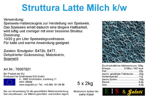 Eis & Gelati Strukturverbesserer für Milcheis kalt und warm. Verbesserer Struttura Latte zur Speiseeisherstellung für längere Haltbarkeit, bessere Cremigkeit und mehr Luft im fertigen Speiseeis.