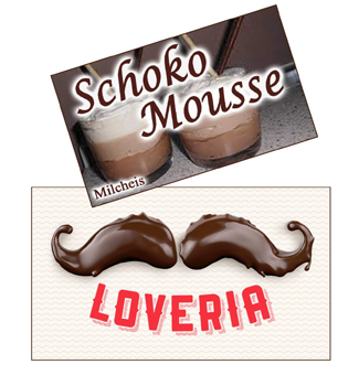 Klebefolie 230 x 230 Schoko Mousse Eis. Loveria Speiseeis. Eiswerbung Eis & Gelati