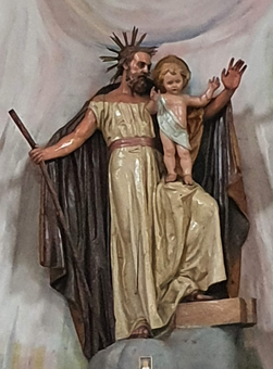 Statue Heiliger Josef mit Jesuskind. Schutzpatron der handwerklichen Eiserzeuger. Josefkirche St.Pölten