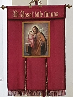 Fahne Heiliger Josef mit Jesuskind. Schutzpatron der handwerklichen Eiserzeuger. Josefkirche St.Pölten